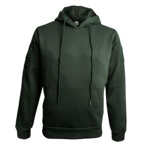 Front view of the Midnight Green Hoodie, displaying its adjustable drawstrings, spacious front pockets, and ribbed cuffs and hem. Ideal for warmth and comfort.