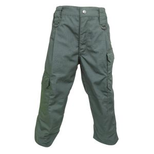 Front view of Niton Tactical Kids Trousers in Medic Green, featuring multiple pockets, a button fastening, and durable fabric construction