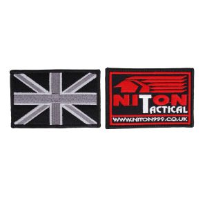 Embroidered Union Flag Hook & Loop Black Badges - 2 Pack - Sand