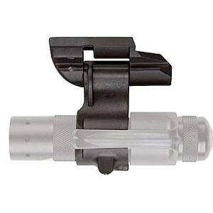 The image showcases the Safariland Rapid Light System (RLS) mount, a compact and sturdy attachment designed to securely hold a tactical flashlight. The mount exhibits a versatile design that allows for quick attachment or detachment from a weapon's rail. 