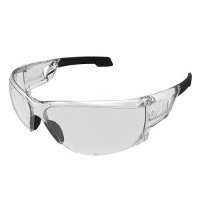 This image shows the Clear Tactical Type-N Safety Glasses, featuring a transparent polycarbonate frame and lenses. The wraparound design provides maximum eye protection, and the soft-molded TPR ear padding and nose bridge ensure a comfortable, non-slip fi