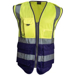 High Visibility Vest with Pockets - Yellow & Purple - Front