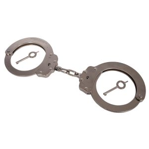 Peerless 702C Oversized Chain Link Handcuff. Carbon steel with Nickel finish. The Model 702C features an improved internal lock mechanism for increased tamper resistance, smoother ratcheting action, and greater durability.