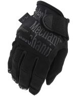 Close-up of the Precision Pro High-Dexterity Grip Gloves showing the back of the glove. The glove is black with the 'Mechanix' logo printed in grey. It features a secure hook and loop cuff design for flexible movement and a robust material build suitable