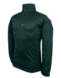 This image displays the front view of the Mission EMS UBACS shirt in ambulance green. The mandarin collar of the shirt has a 1/4 YKK zipper that makes it easy to put on and lets air flow through.
