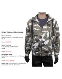 Grey Camo Zip Up Hoodie front view with pockets.