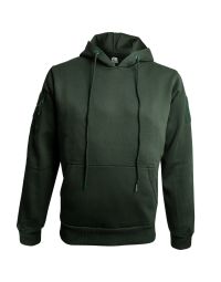 Front view of the Midnight Green Hoodie, displaying its adjustable drawstrings, spacious front pockets, and ribbed cuffs and hem. Ideal for warmth and comfort.
