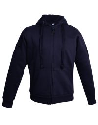 The front view of the Niton Tactical Navy Zip-Up Hoodie highlights its sleek design. The rich navy colour contrasts with the Navy YKK zipper, and the two front ribbed pockets are prominently featured.