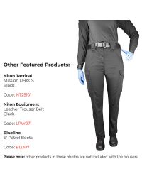 Front view of Ladies Tactical Trousers showing side pockets and belt loops.