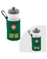 The 'Children's Ambulance Water Bottle', showcased in a green holder with a bold Ambulance Trust badge and EMT 999 print, offers a realistic touch for aspiring young medics.