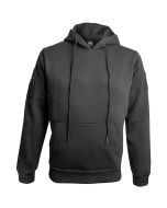 Front view of the Grey Hoodie with thick drawstrings, front pockets, and ribbed cuffs for warmth and comfort.