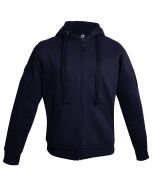 The front view of the Niton Tactical Navy Zip-Up Hoodie highlights its sleek design. The rich navy colour contrasts with the Navy YKK zipper, and the two front ribbed pockets are prominently featured.