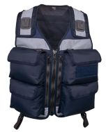 Frontal view of the Niton Tactical 4 Pocket Navy Security Vest, showcasing its robust build and ample storage. The vest features four large bellowed pockets with secure closures, two KlickFast docks on the shoulders for equipment attachment