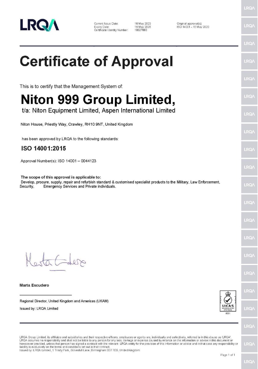 ISO 14001 certificate