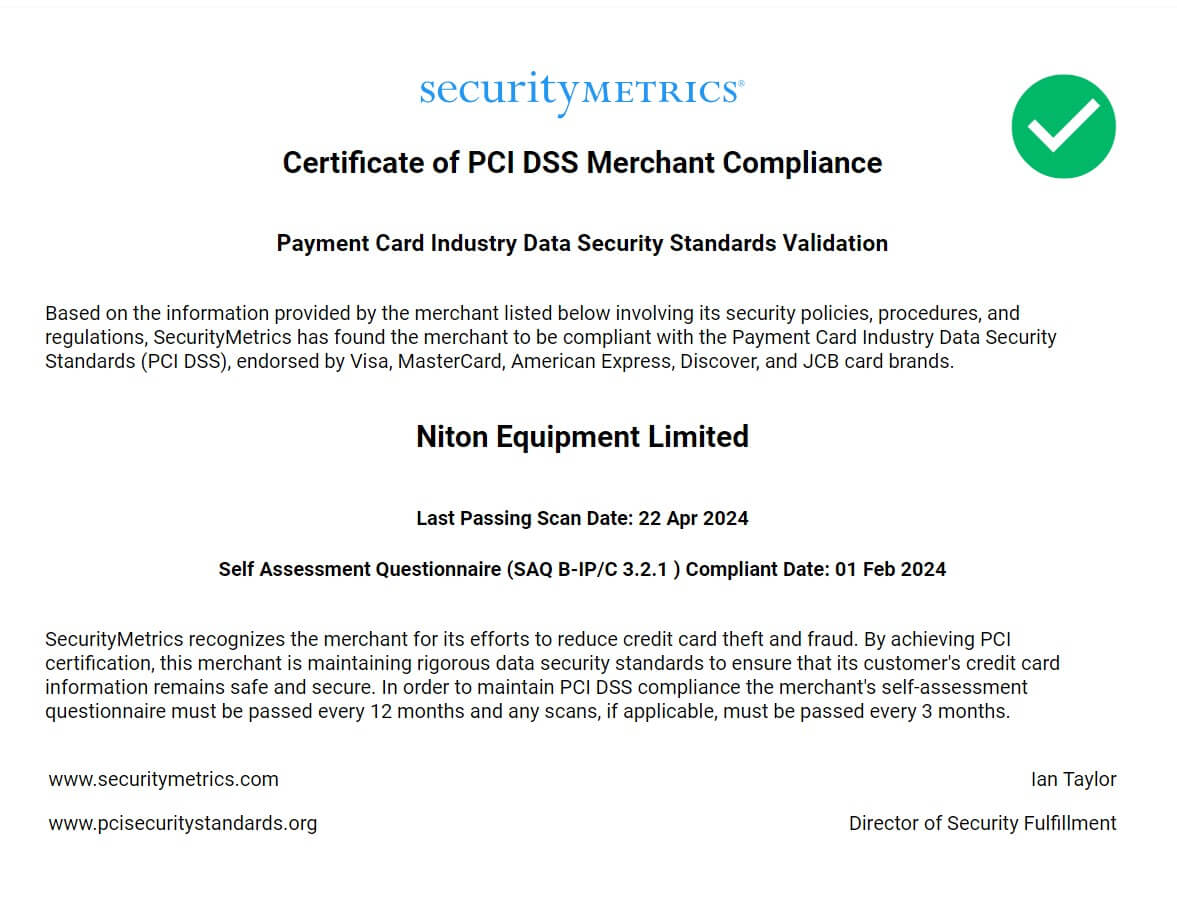 PCI certificate