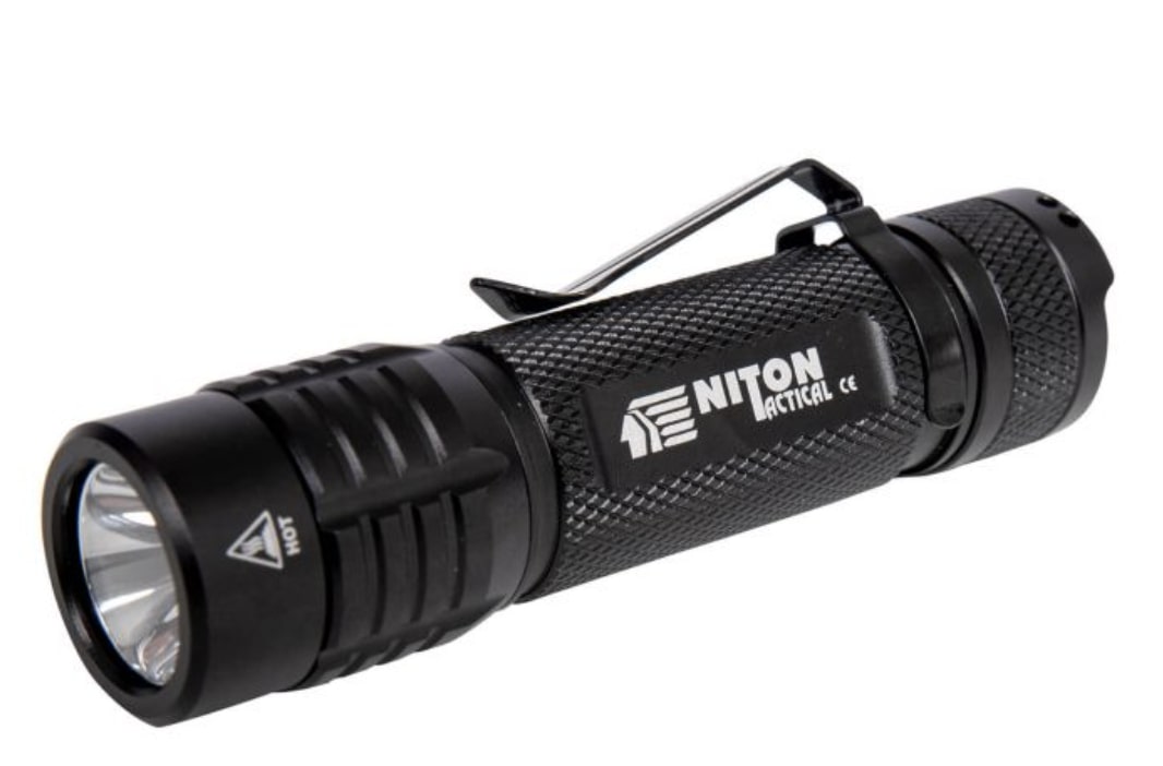 Black tactical niton torch with clip
