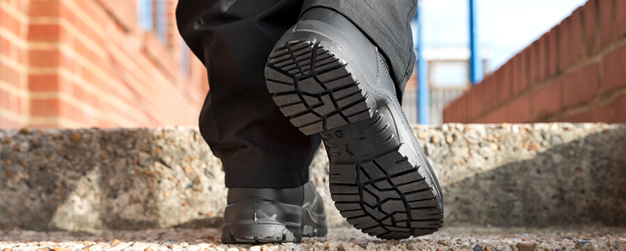 Police walking up steps in Blueline Patrol Boots